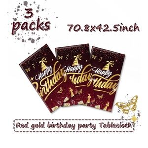 Happy Birthday Party tablecloth- Burgundy and Gold